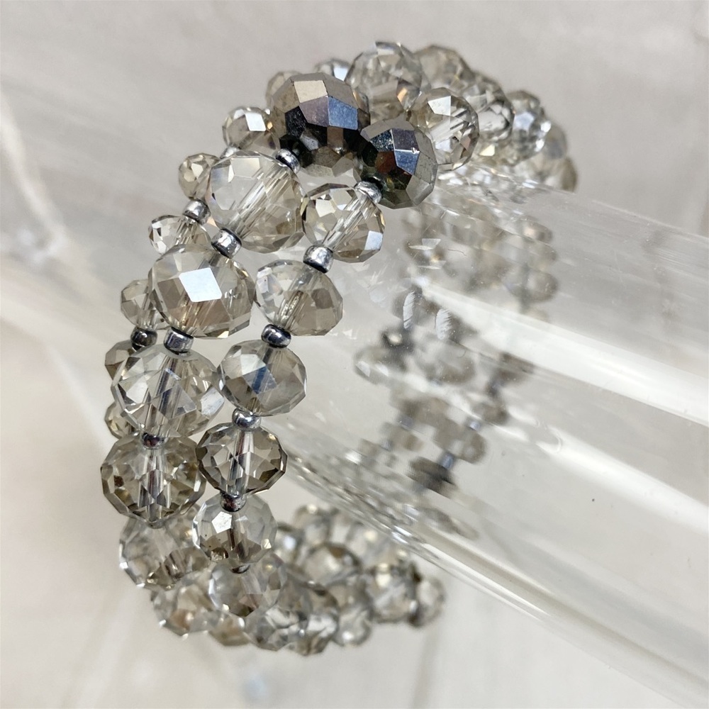 Smokey grey aurora borealis crystals memory wire bracelet